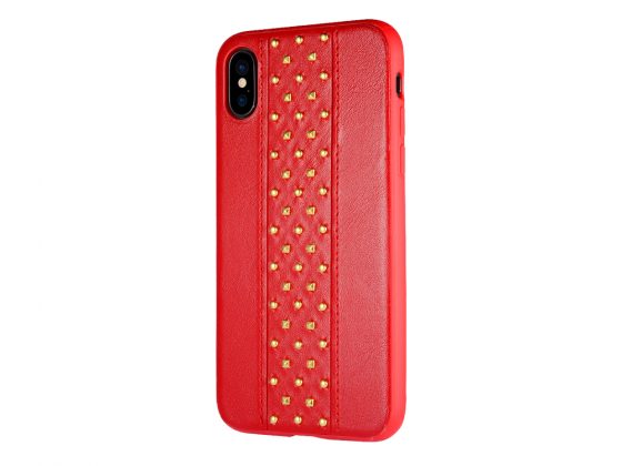 Genius Case PU Leather Fashion Style Case Cover  For iPhone X (Rivet Band Red)